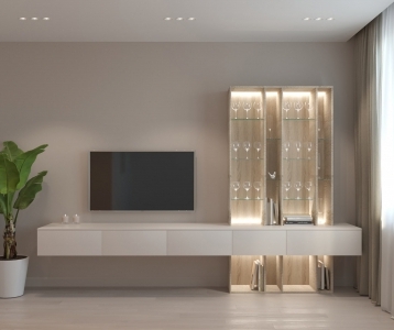 Большая гостиная с вертикальным шкафом