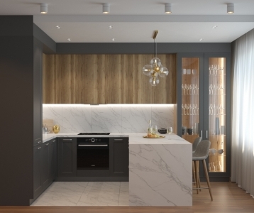 Идеальная кухня в современном стиле с островом из натурального камня